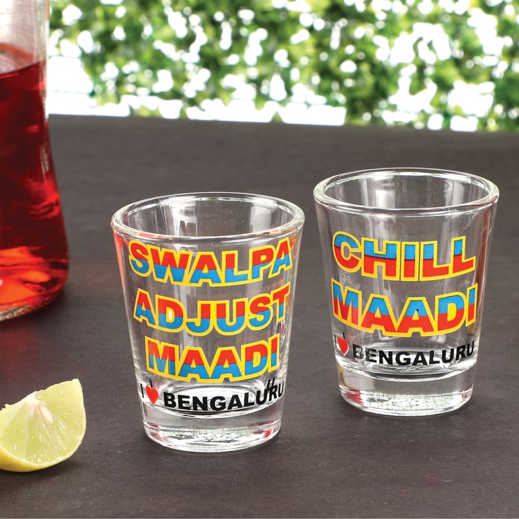 EK DO DHAI Set of 2 Printed Shot Glasses - 60ml