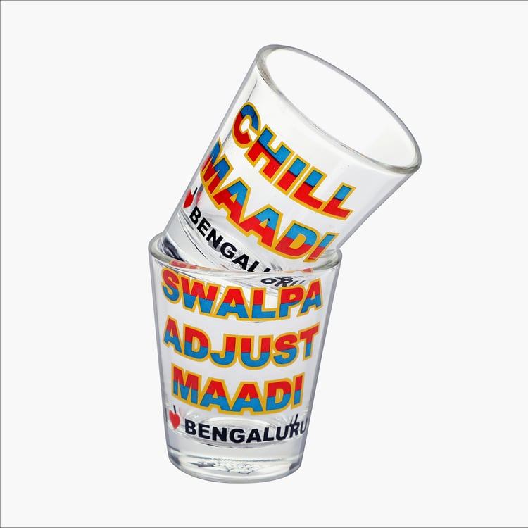 EK DO DHAI Set of 2 Printed Shot Glasses - 60ml