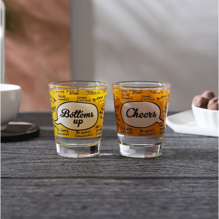 EK DO DHAI Set of 2 Printed Shot Glasses - 60ml