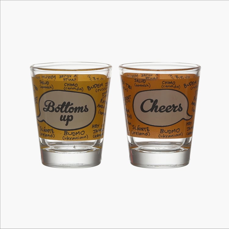 EK DO DHAI Set of 2 Printed Shot Glasses - 60ml