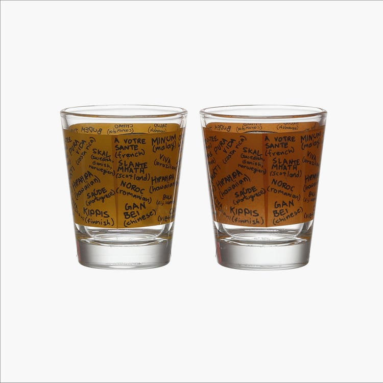 EK DO DHAI Set of 2 Printed Shot Glasses - 60ml