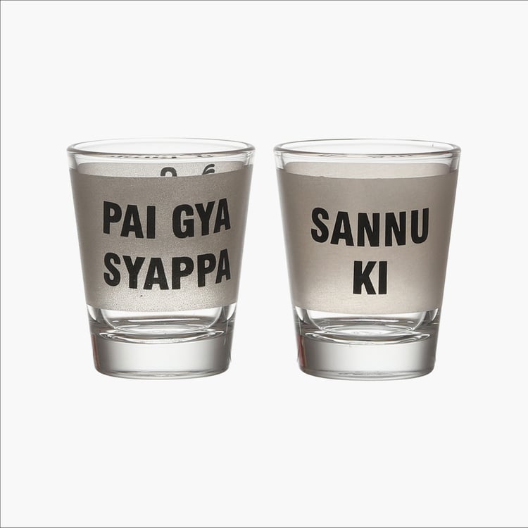 EK DO DHAI Set of 2 Printed Shot Glasses - 60ml