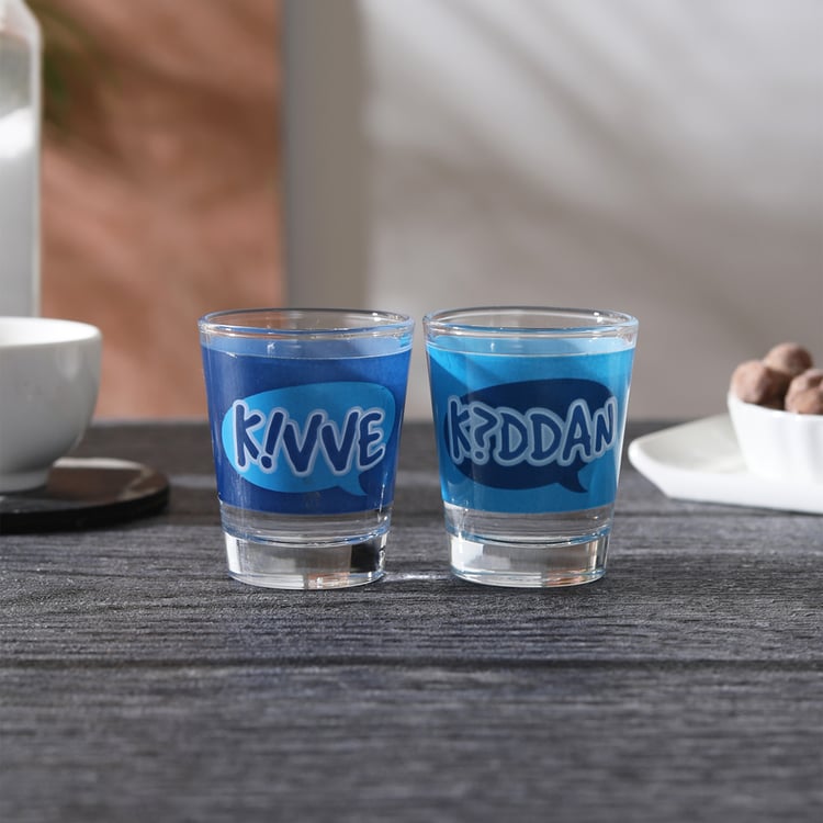 EK DO DHAI Set of 2 Printed Shot Glasses - 60ml