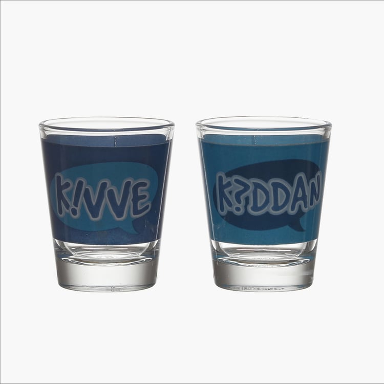 EK DO DHAI Set of 2 Printed Shot Glasses - 60ml