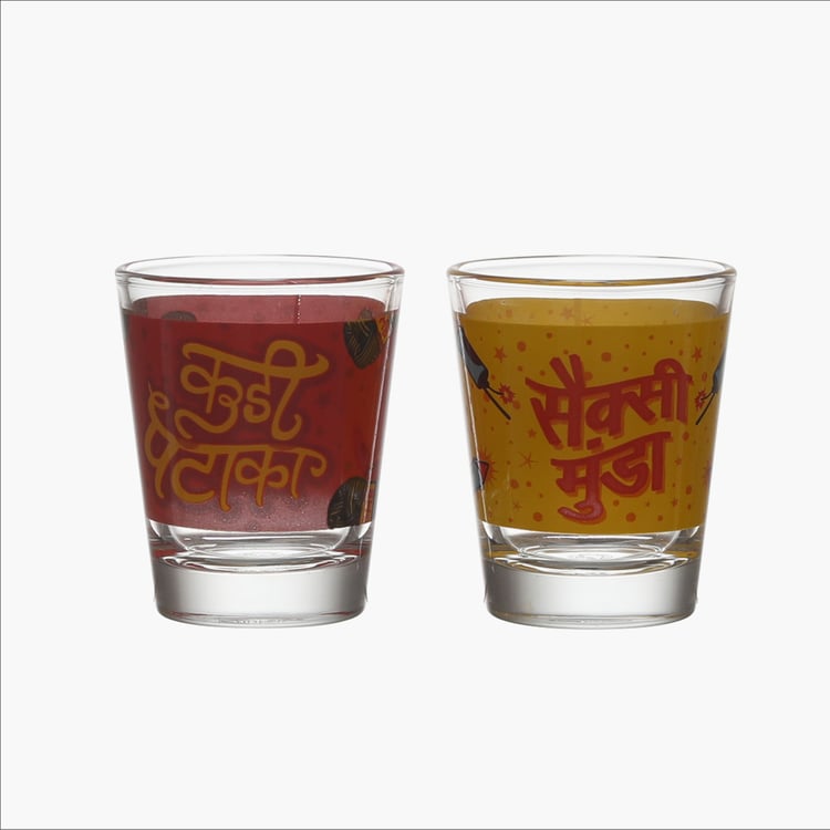 EK DO DHAI Set of 2 Printed Shot Glasses - 60ml