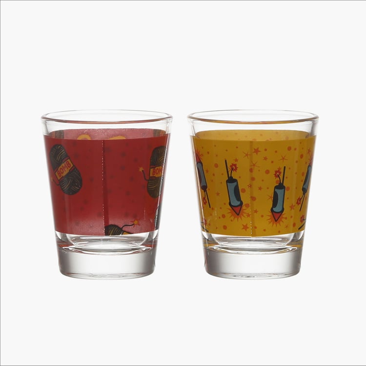 EK DO DHAI Set of 2 Printed Shot Glasses - 60ml