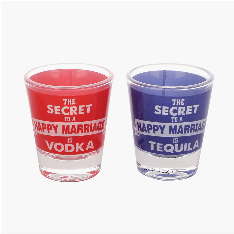 EK DO DHAI Set of 2 Printed Shot Glasses - 60ml