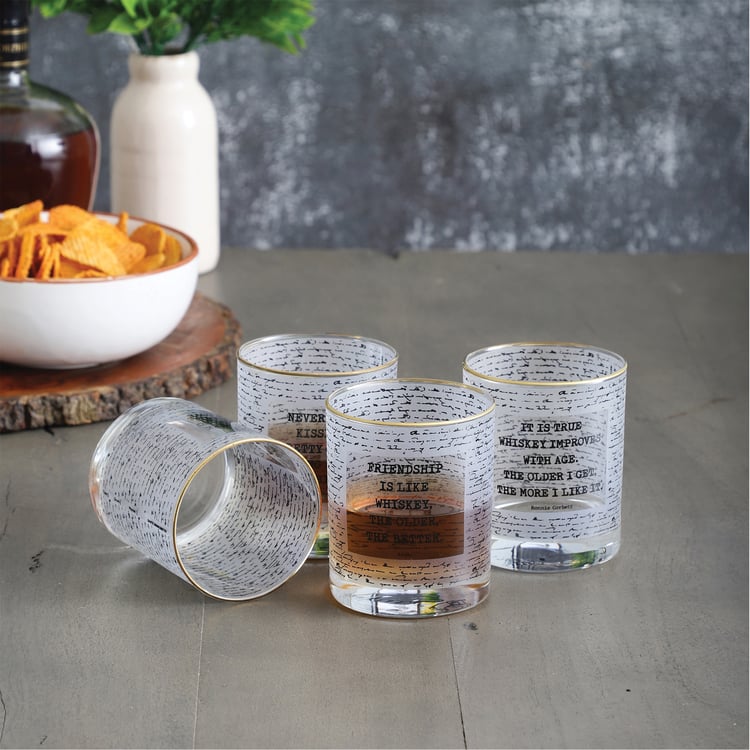 EK DO DHAI Sante Set of 4 Printed Whisky Glasses - 300ml