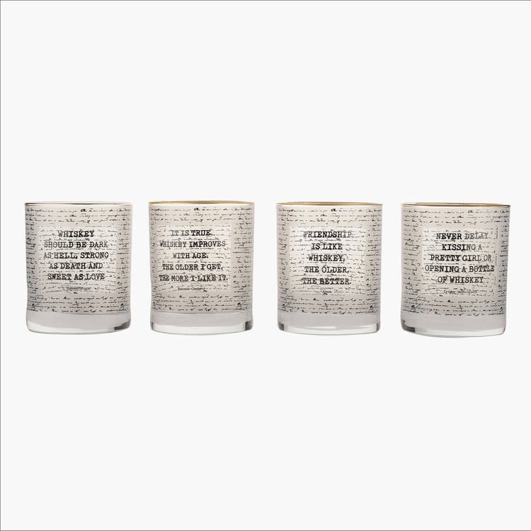 EK DO DHAI Sante Set of 4 Printed Whisky Glasses - 300ml