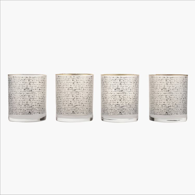 EK DO DHAI Sante Set of 4 Printed Whisky Glasses - 300ml