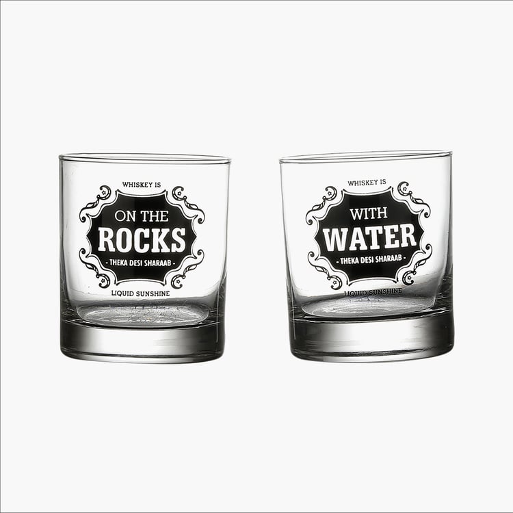 EK DO DHAI Set of 4 Printed Whisky Glasses - 300ml