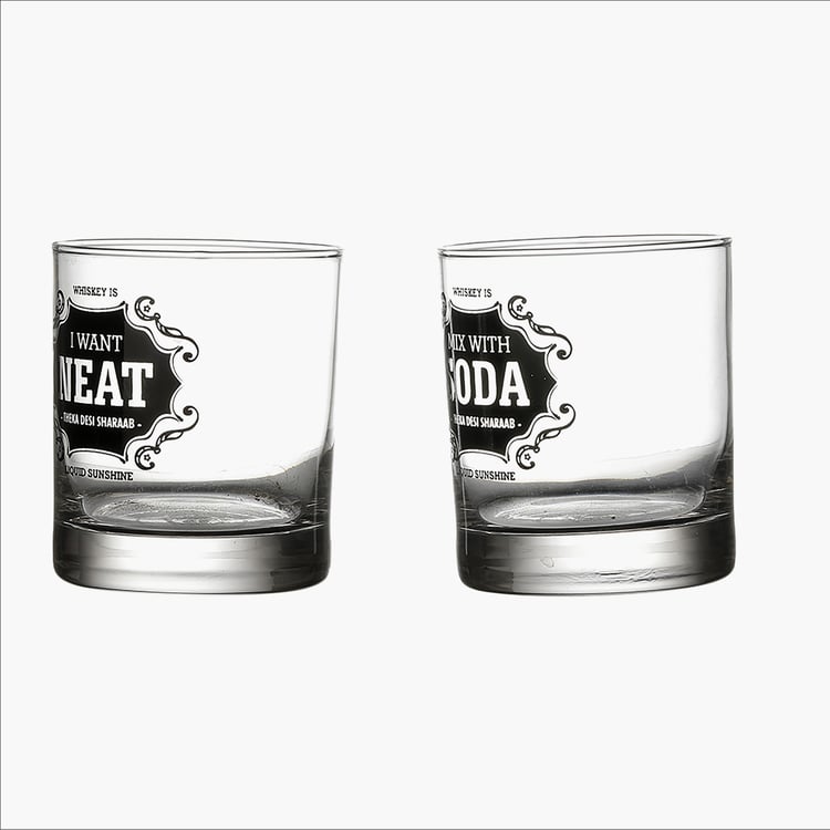 EK DO DHAI Set of 4 Printed Whisky Glasses - 300ml