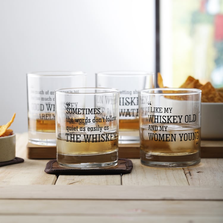 EK DO DHAI Set of 4 Printed Whisky Glasses - 300ml