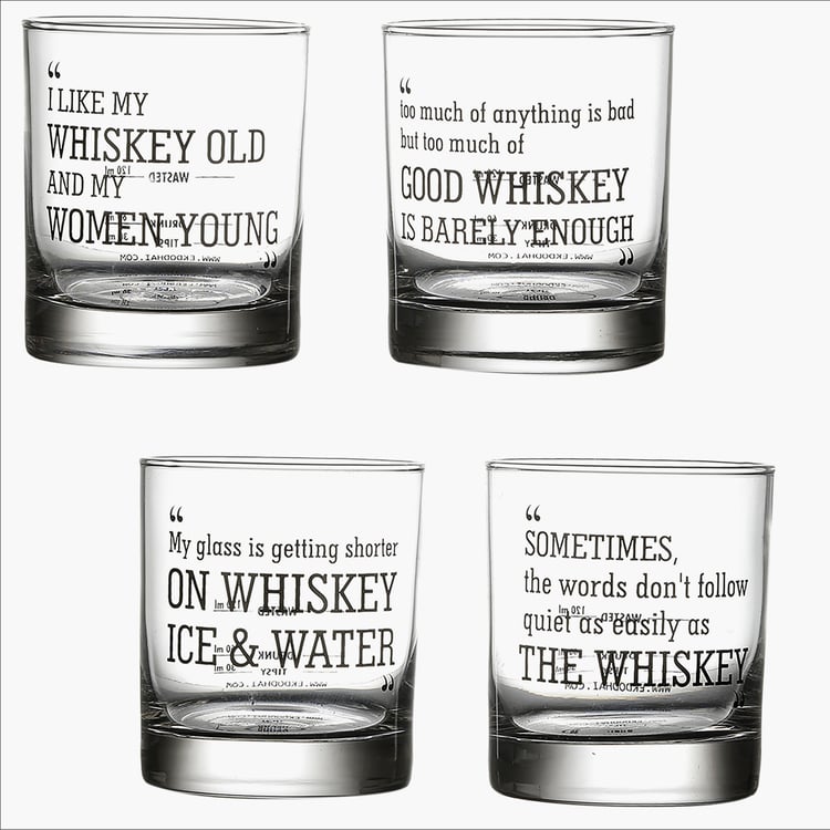 EK DO DHAI Set of 4 Printed Whisky Glasses - 300ml