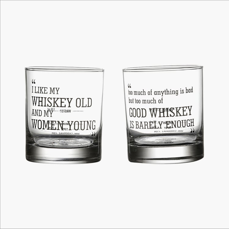 EK DO DHAI Set of 4 Printed Whisky Glasses - 300ml