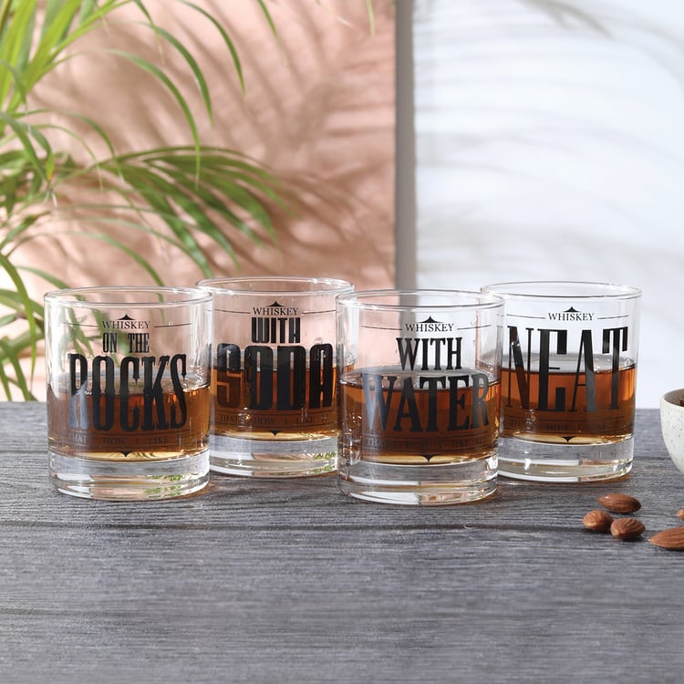 EK DO DHAI Set of 4 Printed Whisky Glasses - 300ml