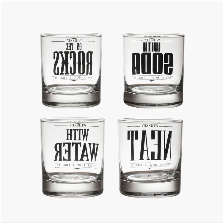 EK DO DHAI Set of 4 Printed Whisky Glasses - 300ml