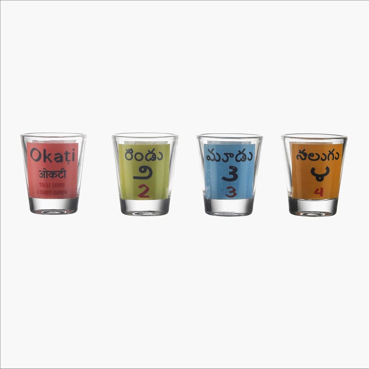 EK DO DHAI  Set of 4 Printed Shot Glasses - 60ml