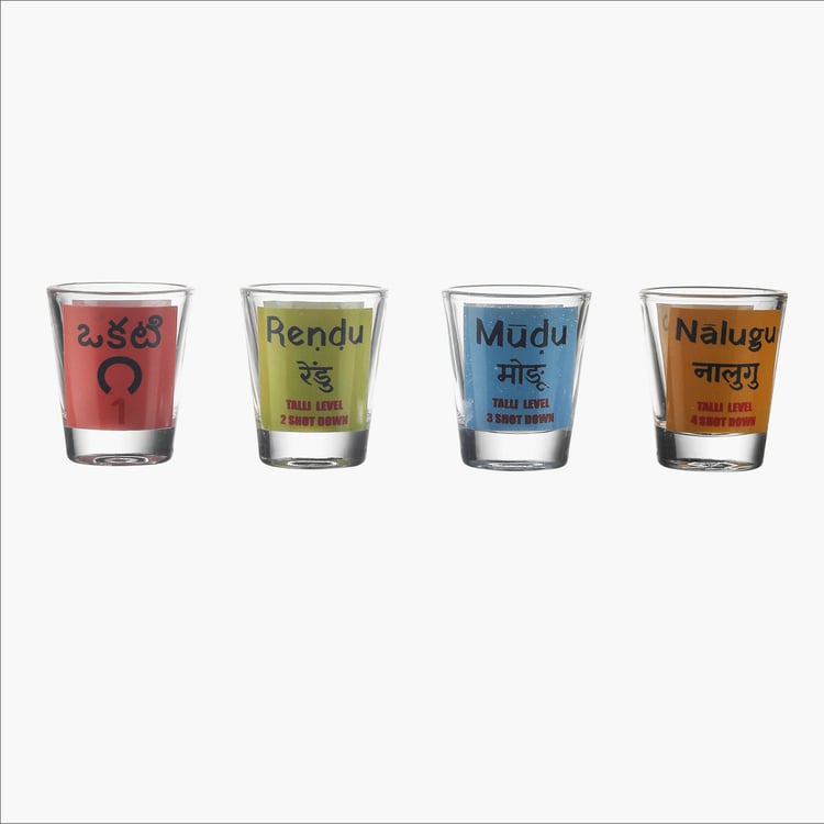 EK DO DHAI  Set of 4 Printed Shot Glasses - 60ml