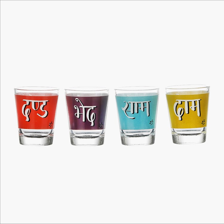 EK DO DHAI  Set of 4 Printed Shot Glasses - 60ml