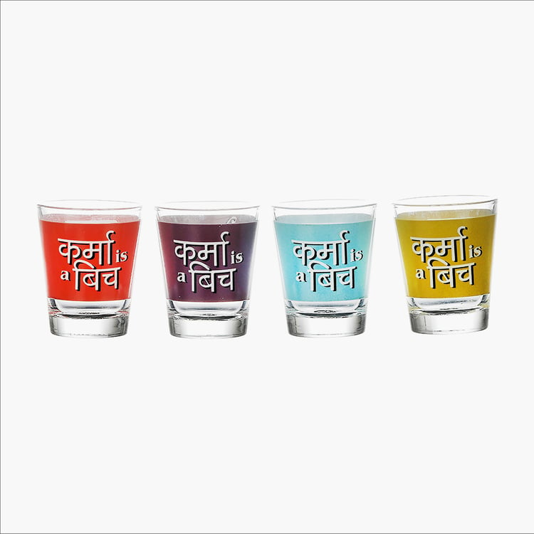 EK DO DHAI  Set of 4 Printed Shot Glasses - 60ml