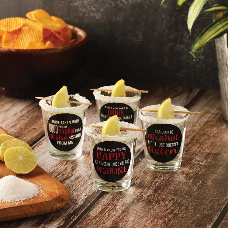 EK DO DHAI Set of 4 Printed Shot Glasses - 60ml