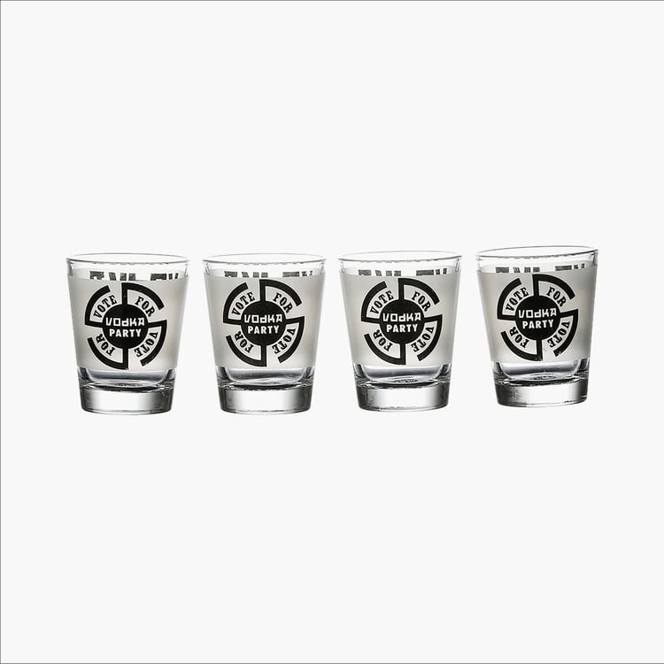 EK DO DHAI Set of 4 Printed Shot Glasses - 60ml