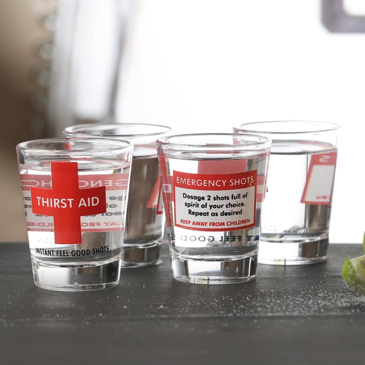 EK DO DHAI Set of 4 Printed Shot Glasses - 60ml