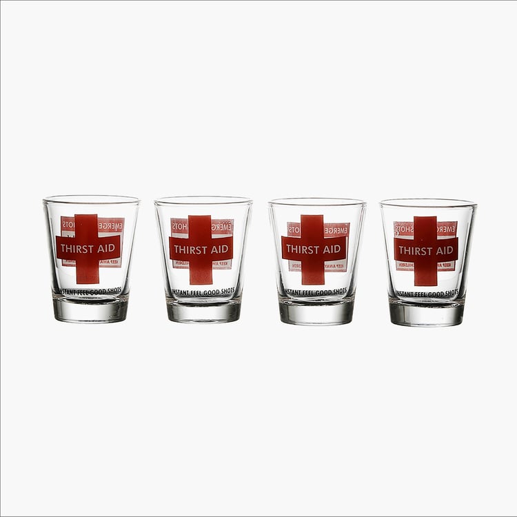 EK DO DHAI Set of 4 Printed Shot Glasses - 60ml