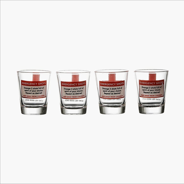 EK DO DHAI Set of 4 Printed Shot Glasses - 60ml