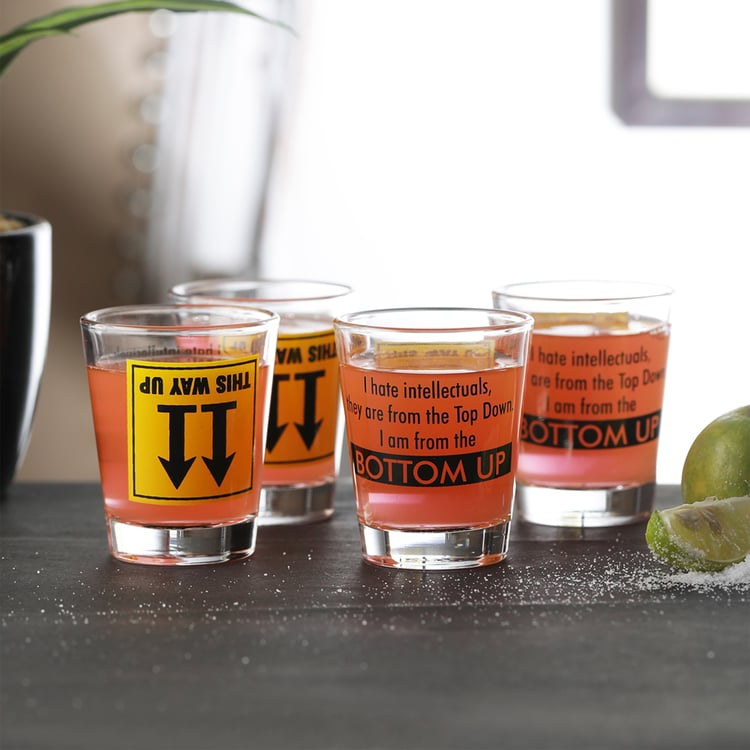 EK DO DHAI Set of 4 Printed Shot Glasses - 60ml