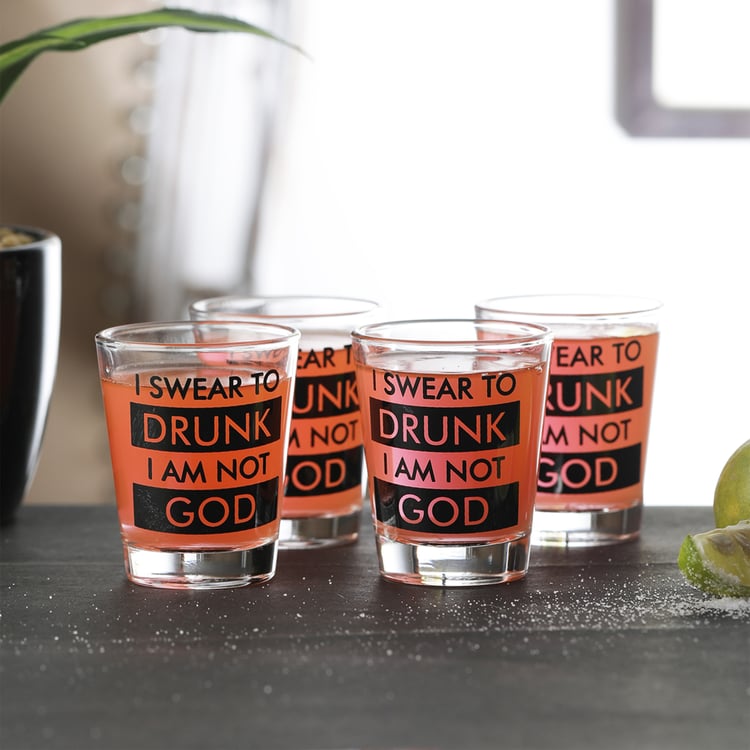 EK DO DHAI Set of 4 Printed Shot Glasses - 60ml