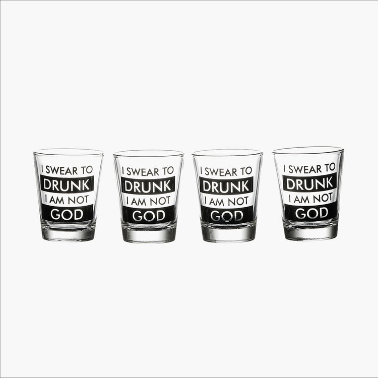 EK DO DHAI Set of 4 Printed Shot Glasses - 60ml