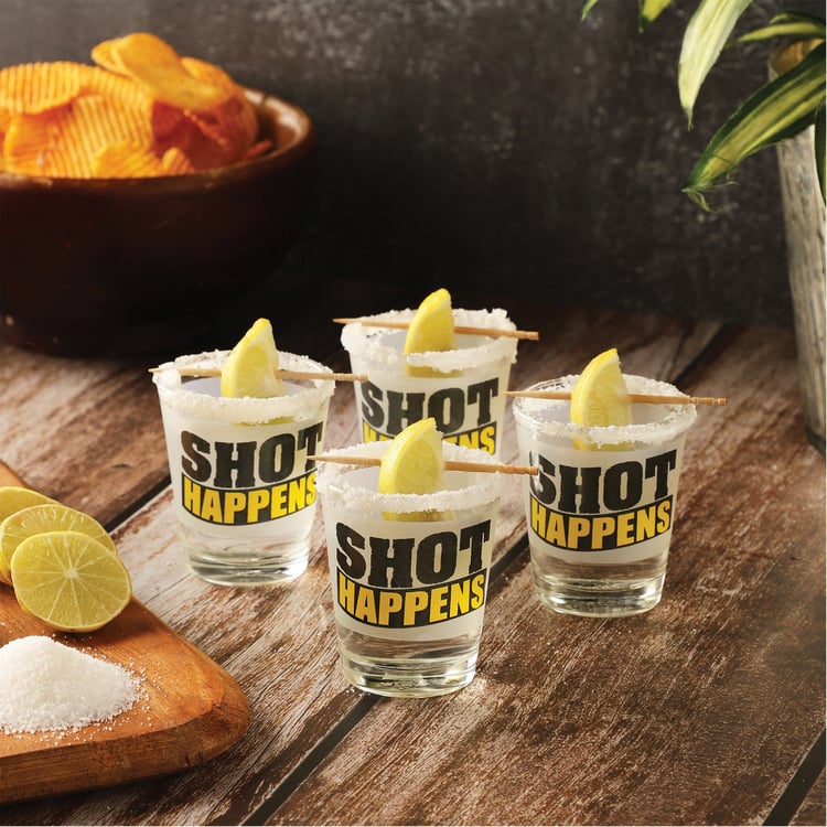 EK DO DHAI Set of 4 Printed Shot Glasses - 60ml