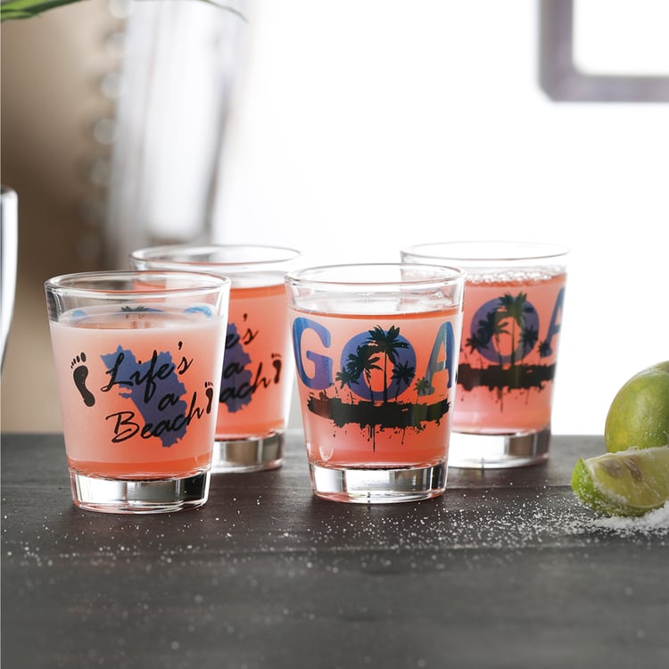 EK DO DHAI Set of 4 Printed Shot Glasses - 60ml