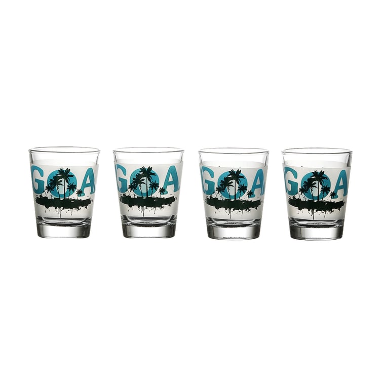 EK DO DHAI Set of 4 Printed Shot Glasses - 60ml