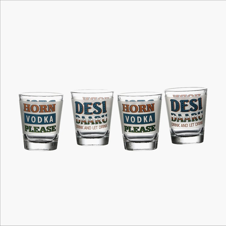 EK DO DHAI Set of 4 Printed Shot Glasses - 60ml