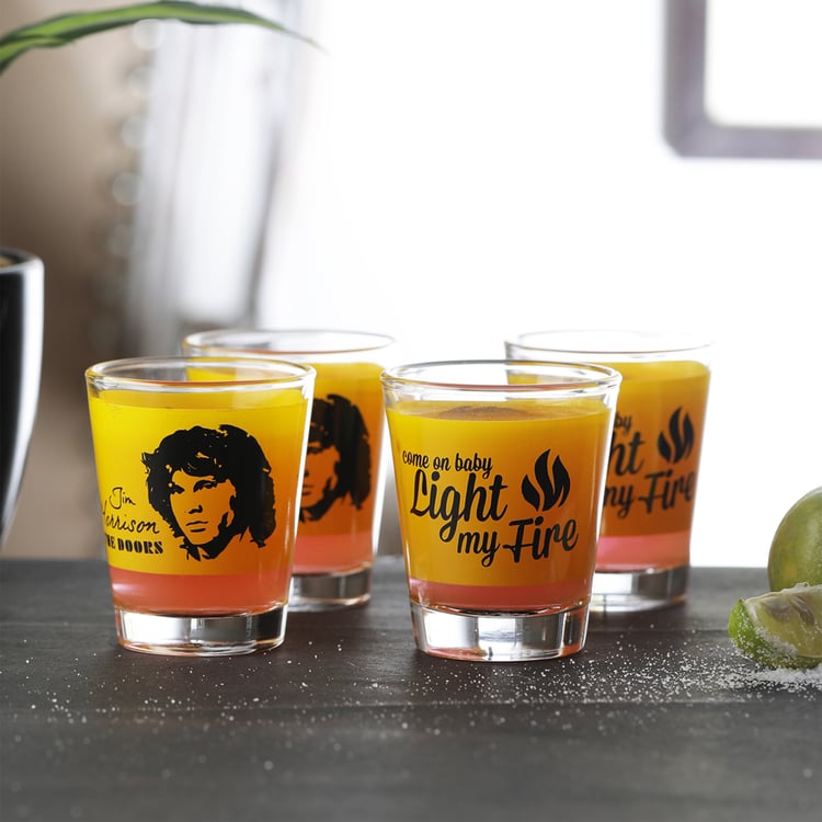 EK DO DHAI Set of 4 Jim Morrison Print Shot Glasses - 60ml