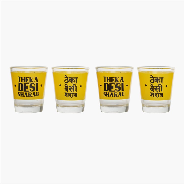 EK DO DHAI Set of 4 Printed Shot Glasses - 60ml