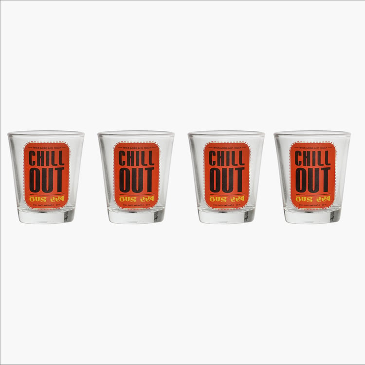 EK DO DHAI Set of 4 Printed Shot Glasses - 60ml