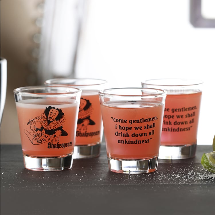 EK DO DHAI Set of 4 Shakespeare Print Shot Glasses - 60ml