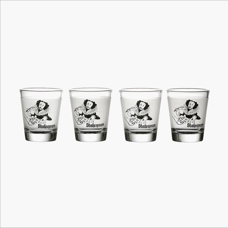 EK DO DHAI Set of 4 Shakespeare Print Shot Glasses - 60ml