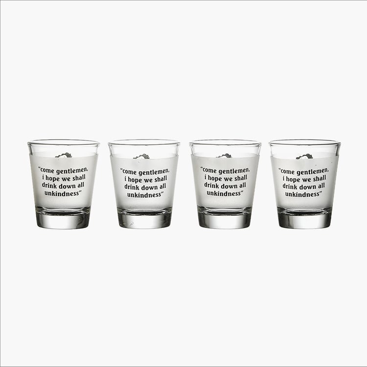 EK DO DHAI Set of 4 Shakespeare Print Shot Glasses - 60ml