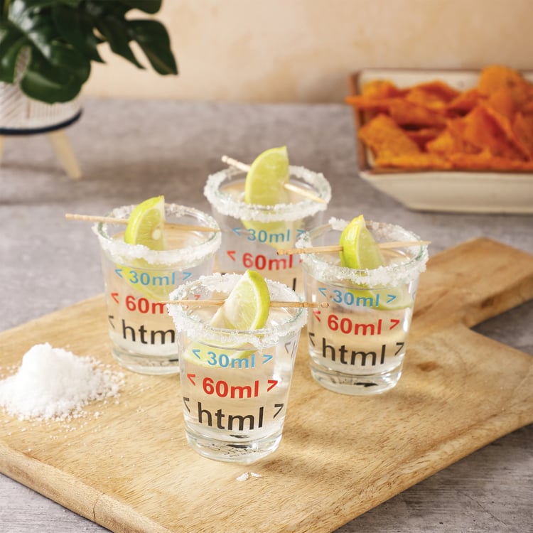 EK DO DHAI Set of 4 HTML Print Shot Glasses - 60ml