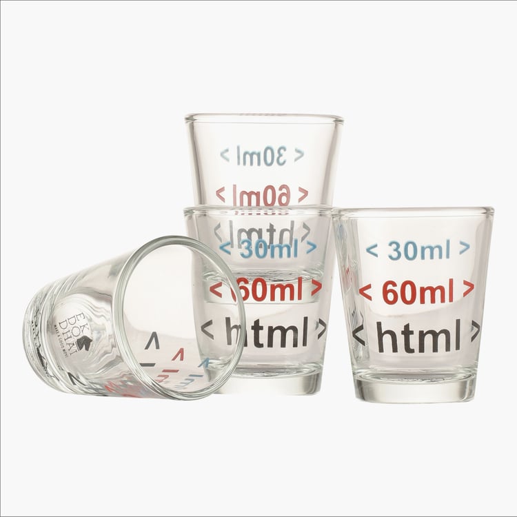 EK DO DHAI Set of 4 HTML Print Shot Glasses - 60ml