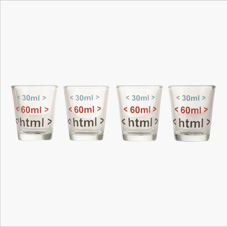 EK DO DHAI Set of 4 HTML Print Shot Glasses - 60ml