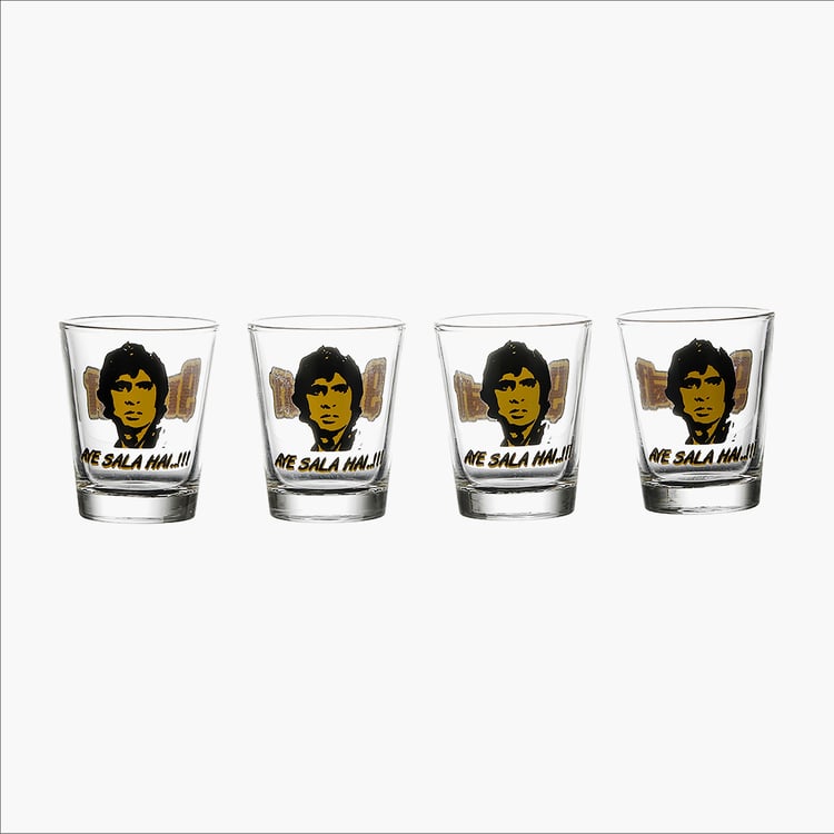 EK DO DHAI Set of 4 Printed Shot Glasses - 60ml