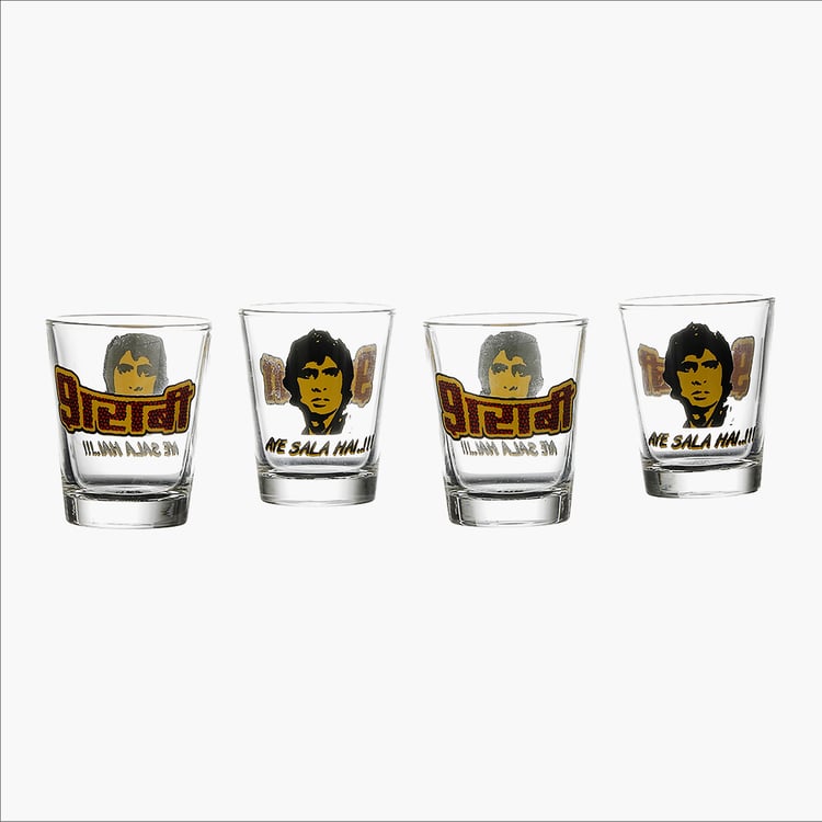 EK DO DHAI Set of 4 Printed Shot Glasses - 60ml