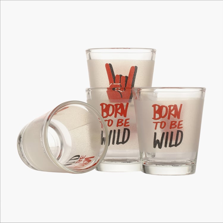 EK DO DHAI Set of 4 Printed Shot Glasses - 60ml