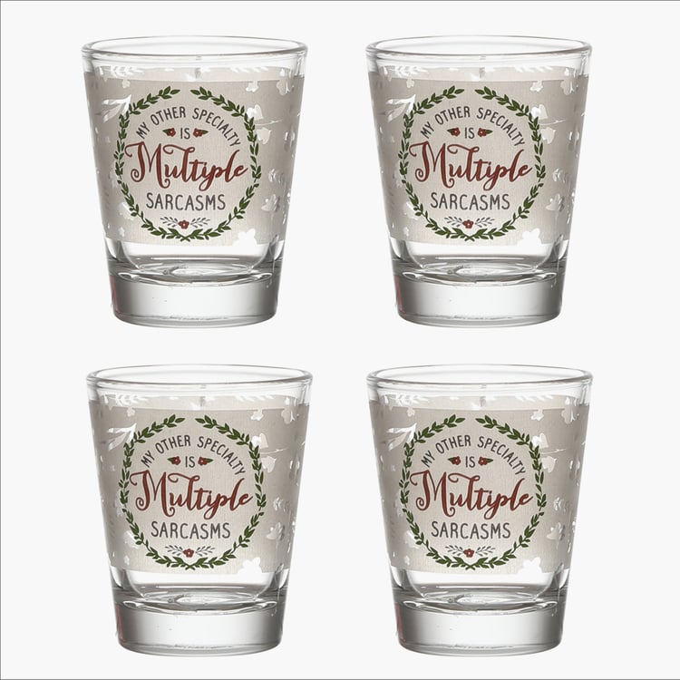 EK DO DHAI Set of 4 Printed Shot Glasses - 60ml